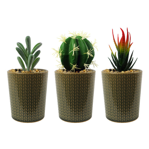 17cm Ceramic Stone Stripe Planter with Artificial Succulent Plant