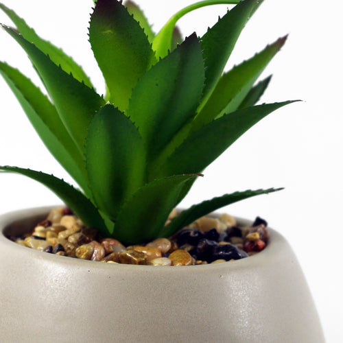 15cm Ceramic Pebble Grey Planter with Artificial Succulent Plant