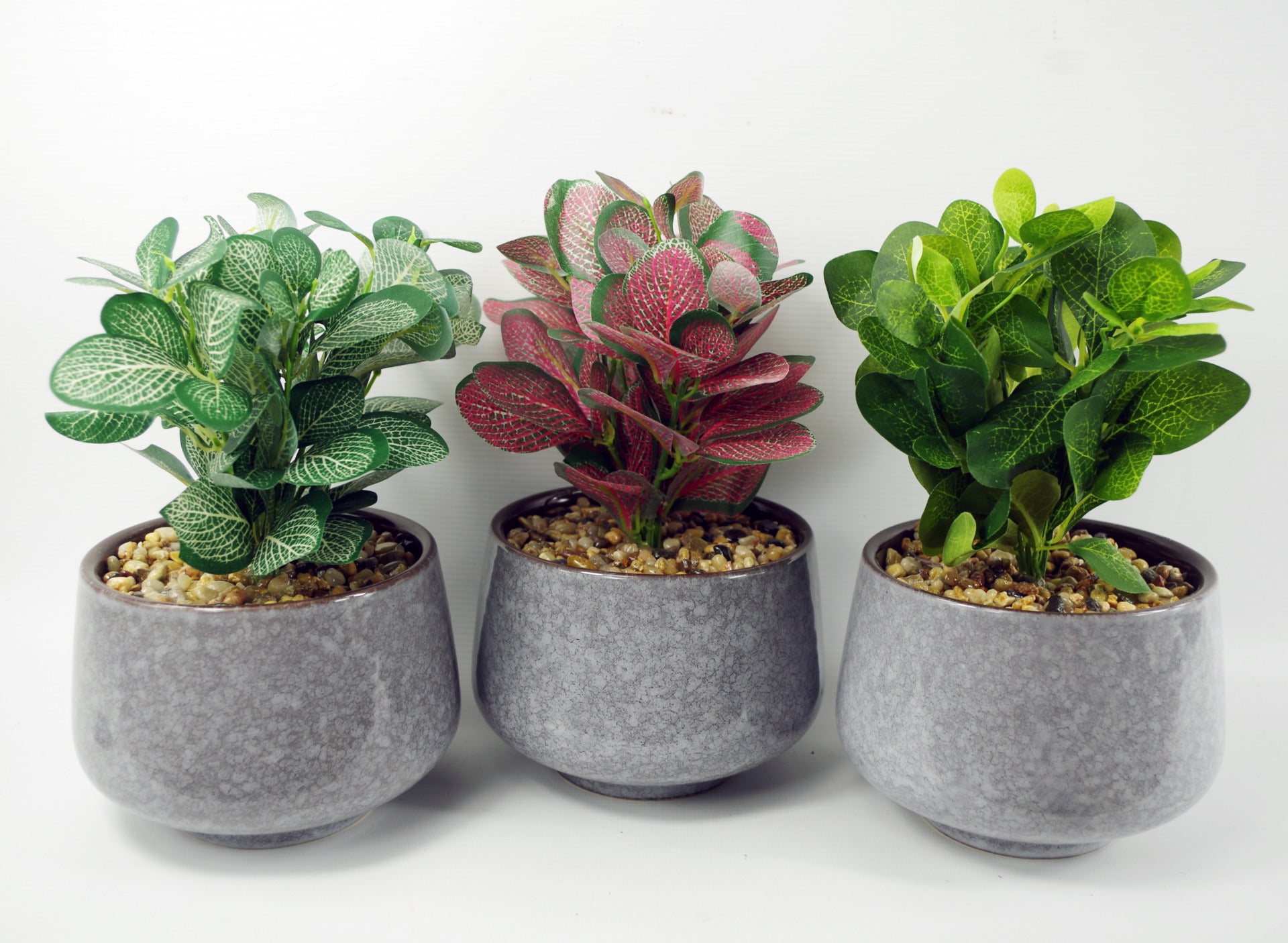 23cm Ceramic Tall Blue Planter with Artificial Green Mosaic Plant