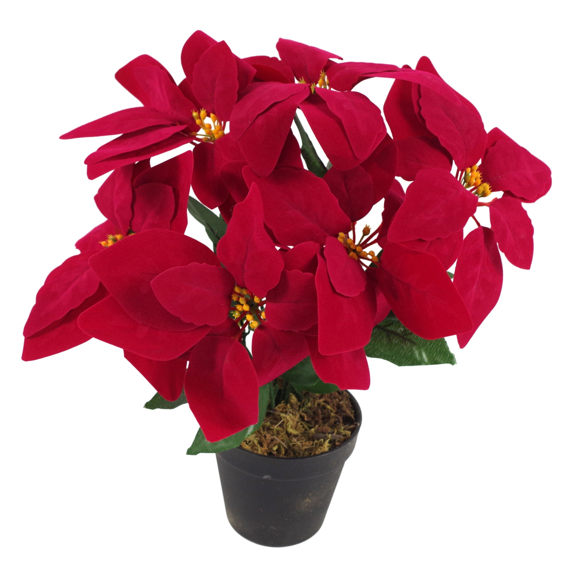 Artificial Christmas Xmas Red Poinsettia 40cm Silver Hammered Metal Planter