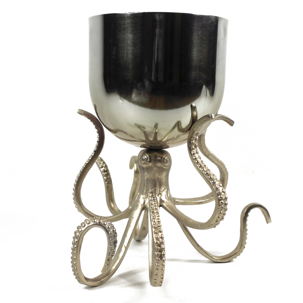 68cm Silver Metal Octopus Bowl Style Planter with Artificial Lavender