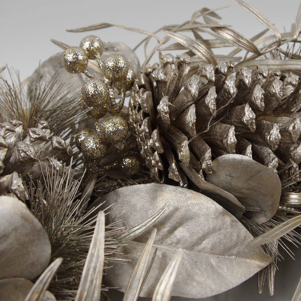 60cm (24") Large Luxury Christmas Silver Sparkle Glitter Pine Cone Foliage Floristry Wreath