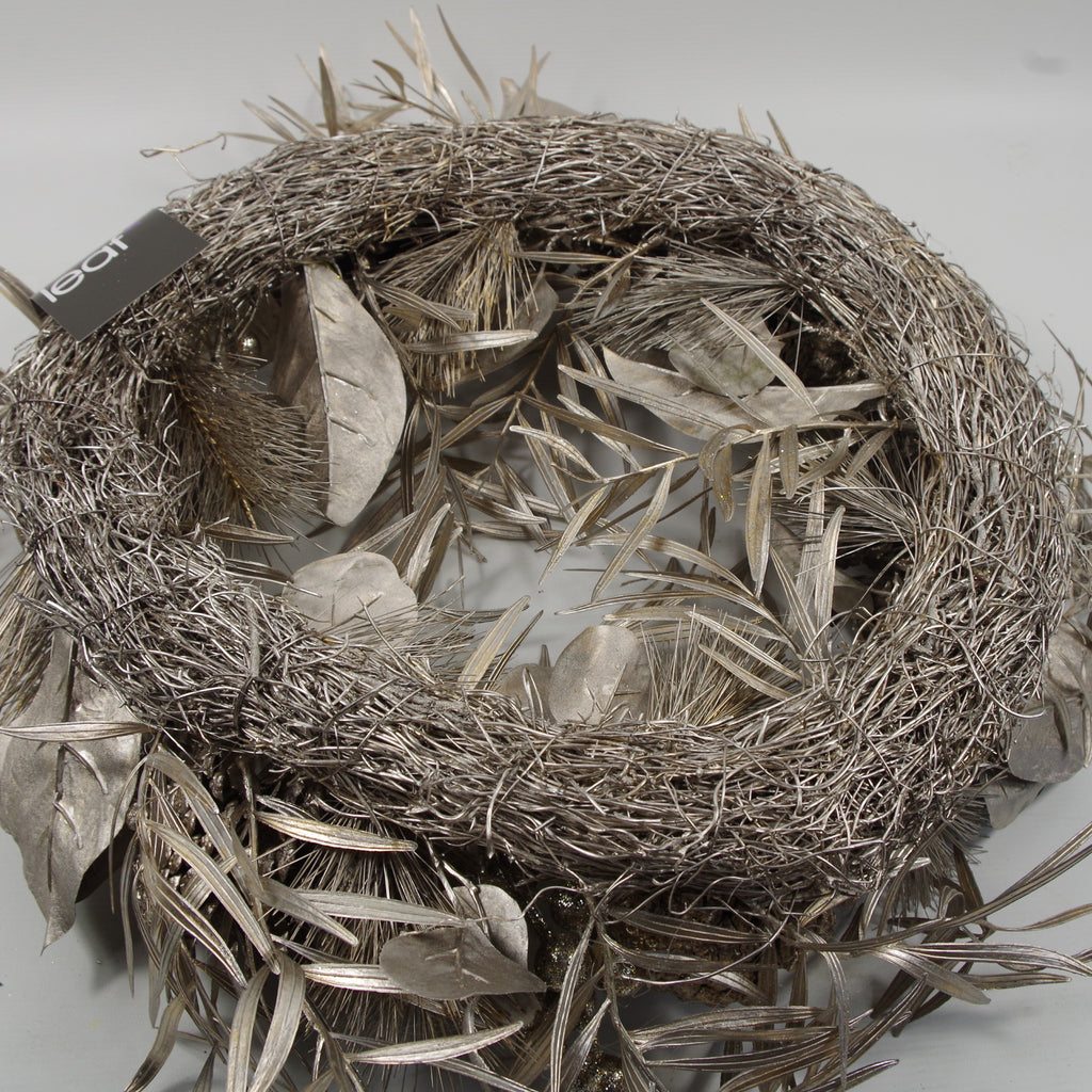 60cm (24") Large Luxury Christmas Silver Sparkle Glitter Pine Cone Foliage Floristry Wreath