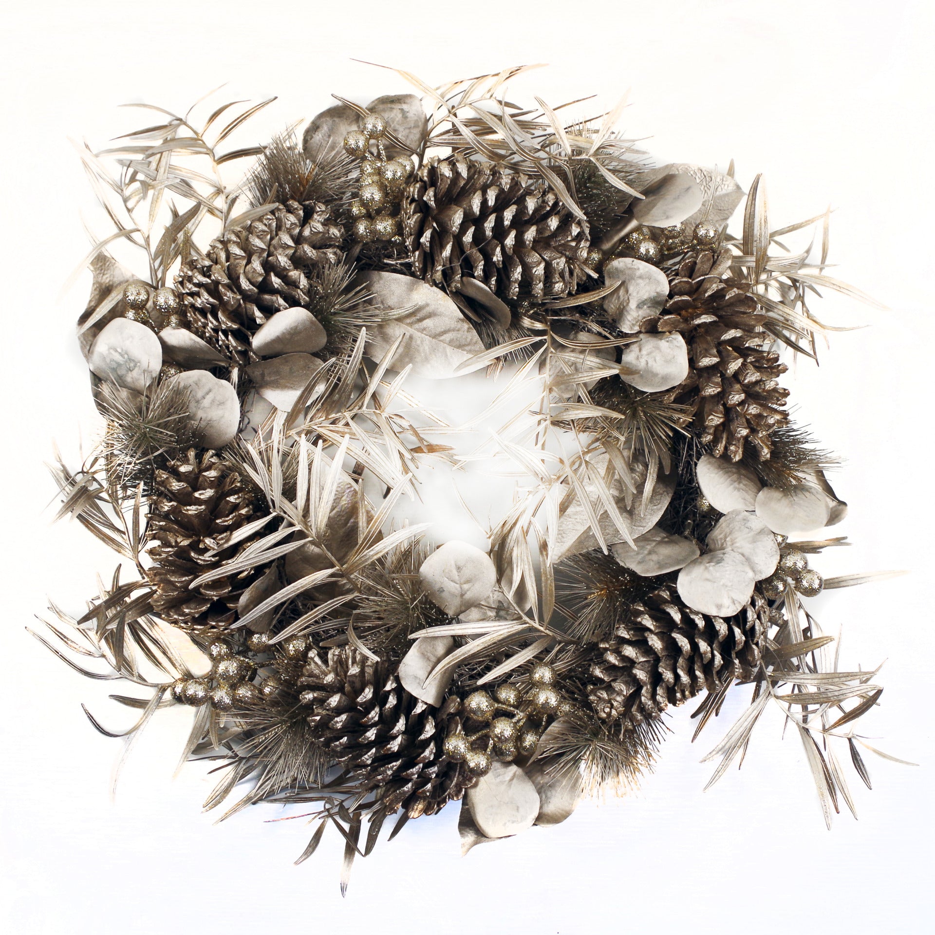 60cm (24") Large Luxury Christmas Silver Sparkle Glitter Pine Cone Foliage Floristry Wreath