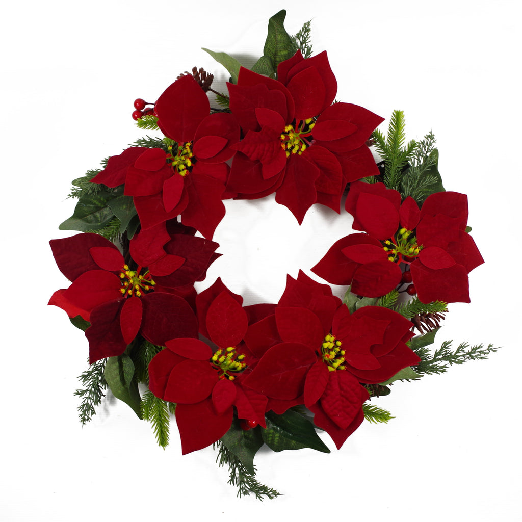 60cm (24") Large Luxury Christmas Poinsettia & Foliage Floristry Wreath