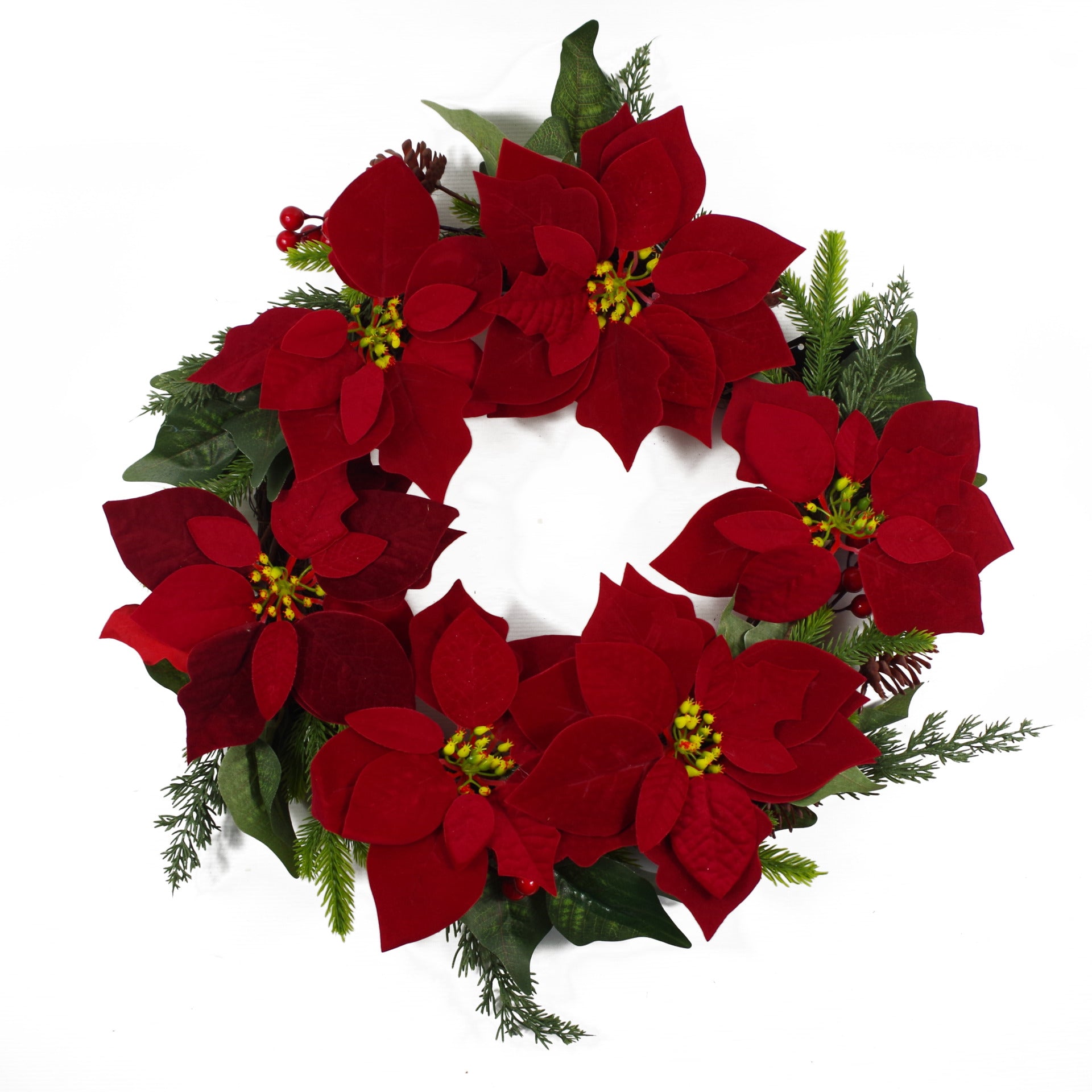 60cm (24") Large Luxury Christmas Poinsettia & Foliage Floristry Wreath