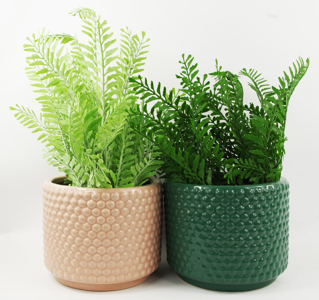Green Raised Dots Ceramic Plant Pot 15 x 15 x 12.5cm