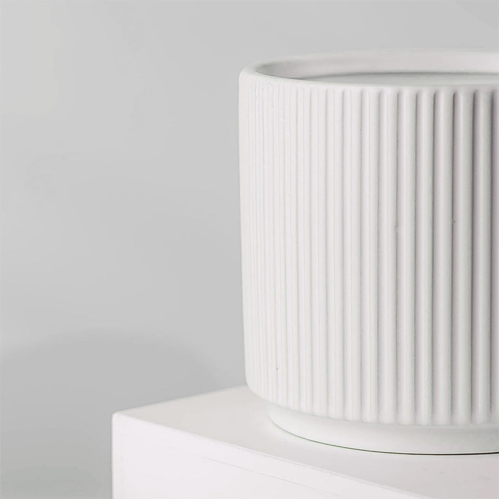 White Ribbed Ceramic Plant Pot 16 x 16 x 15cm