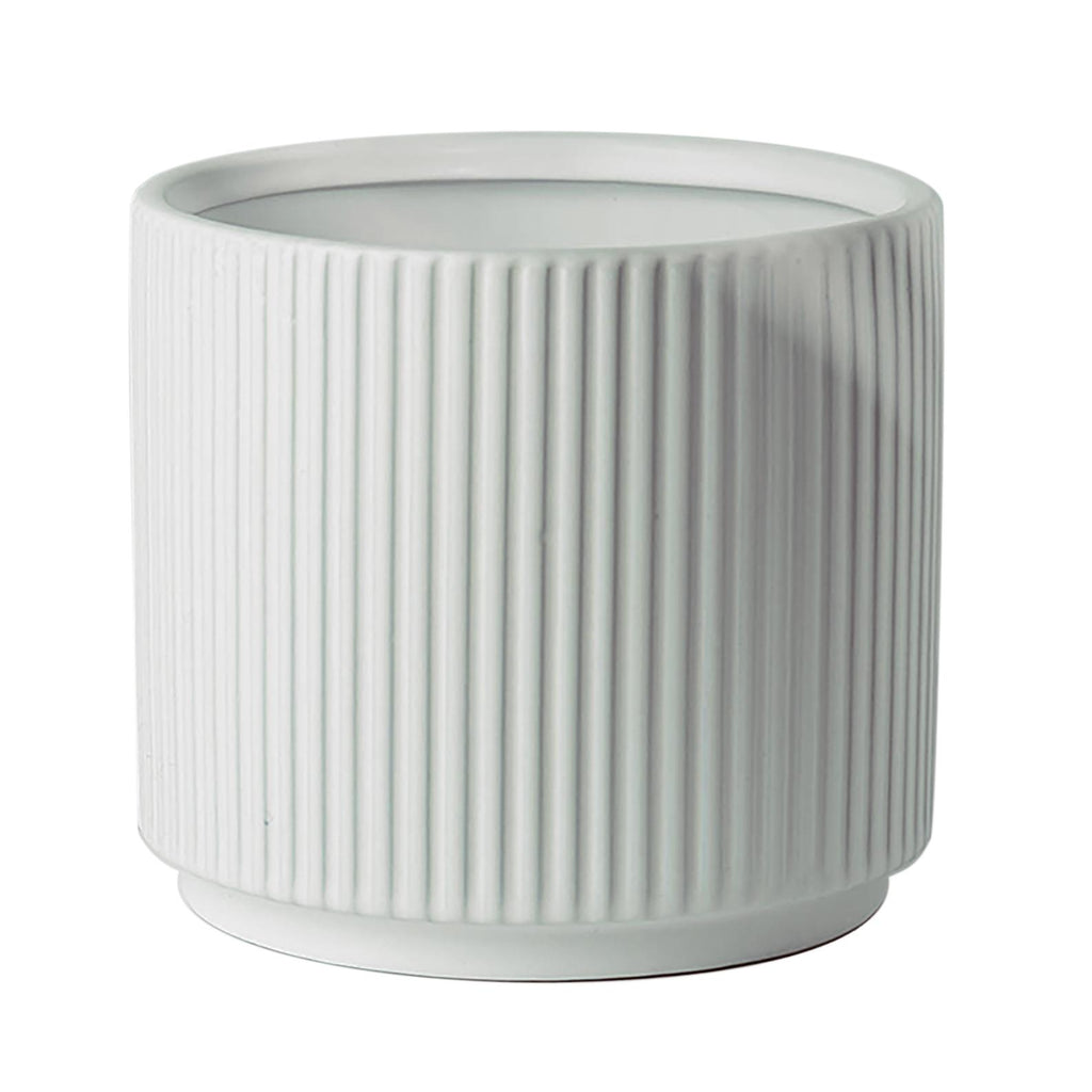 White Ribbed Ceramic Plant Pot 16 x 16 x 15cm