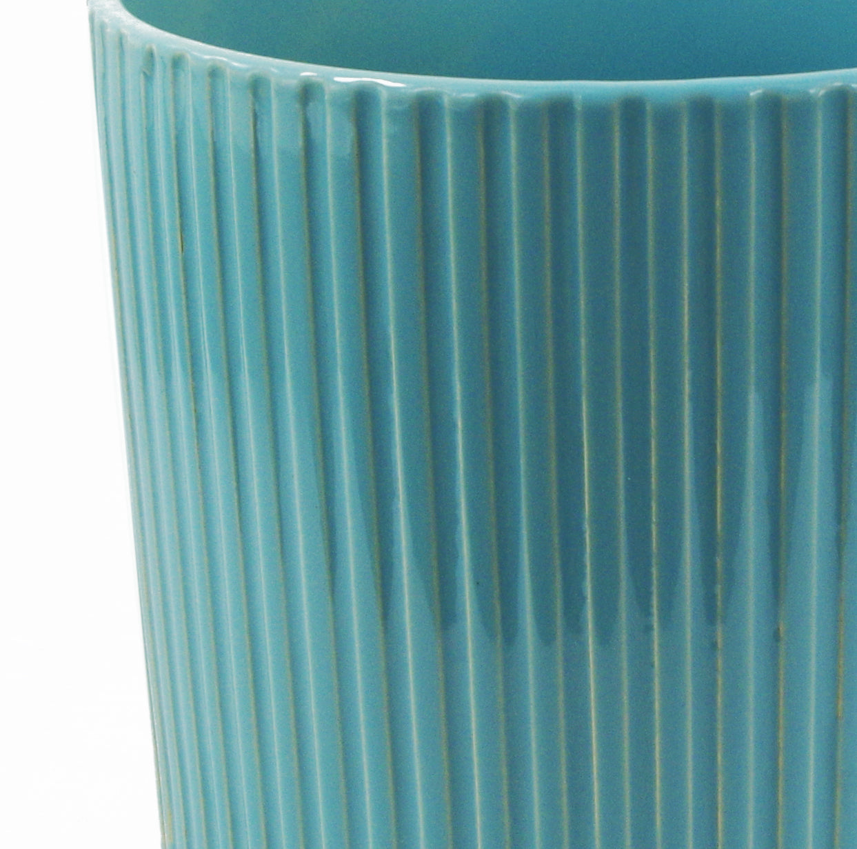 Turquoise Blue Ribbed Ceramic Plant Pot 16 x 16 x 15cm