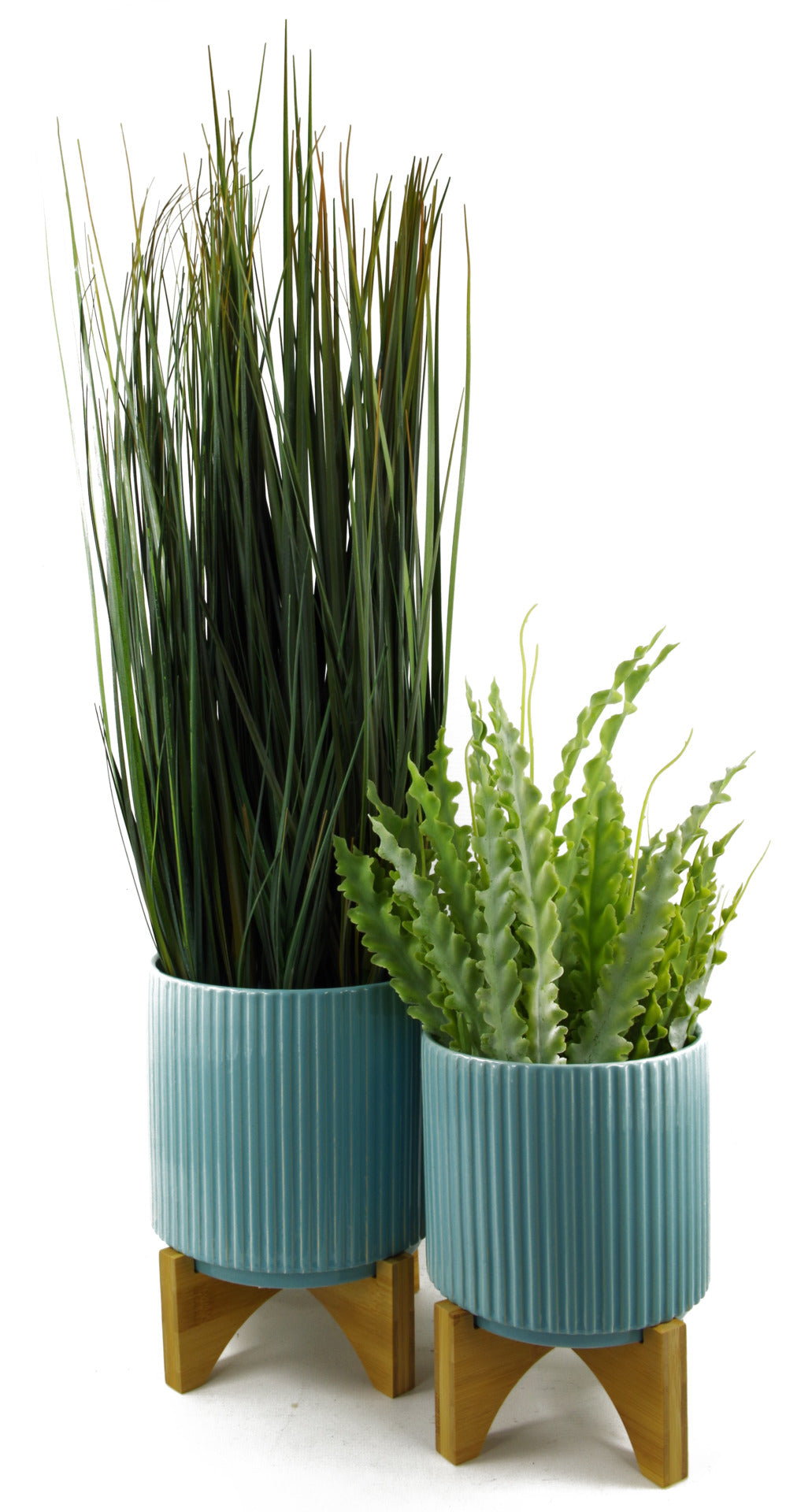 Turquoise Blue Ribbed Ceramic Planter Plant Pot 13.5 x 13.5 x 13cm