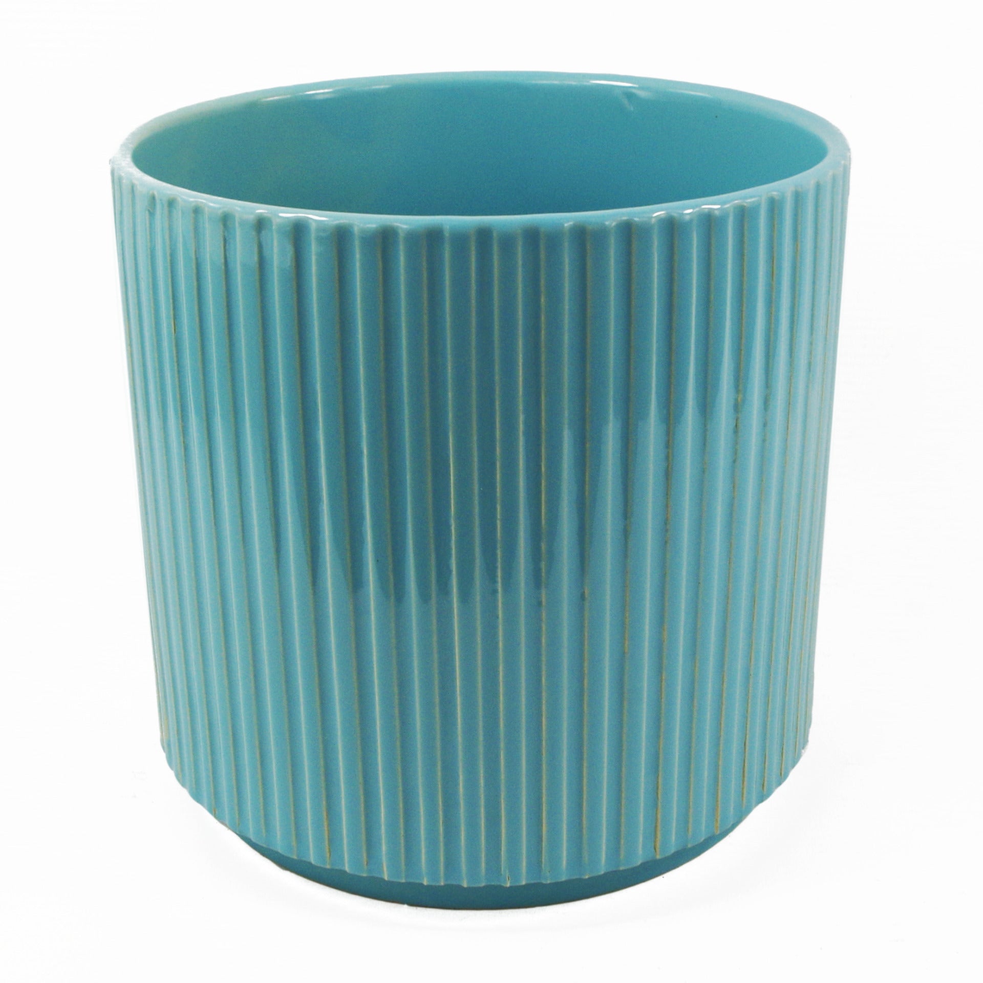 Turquoise Blue Ribbed Ceramic Plant Pot 16 x 16 x 15cm