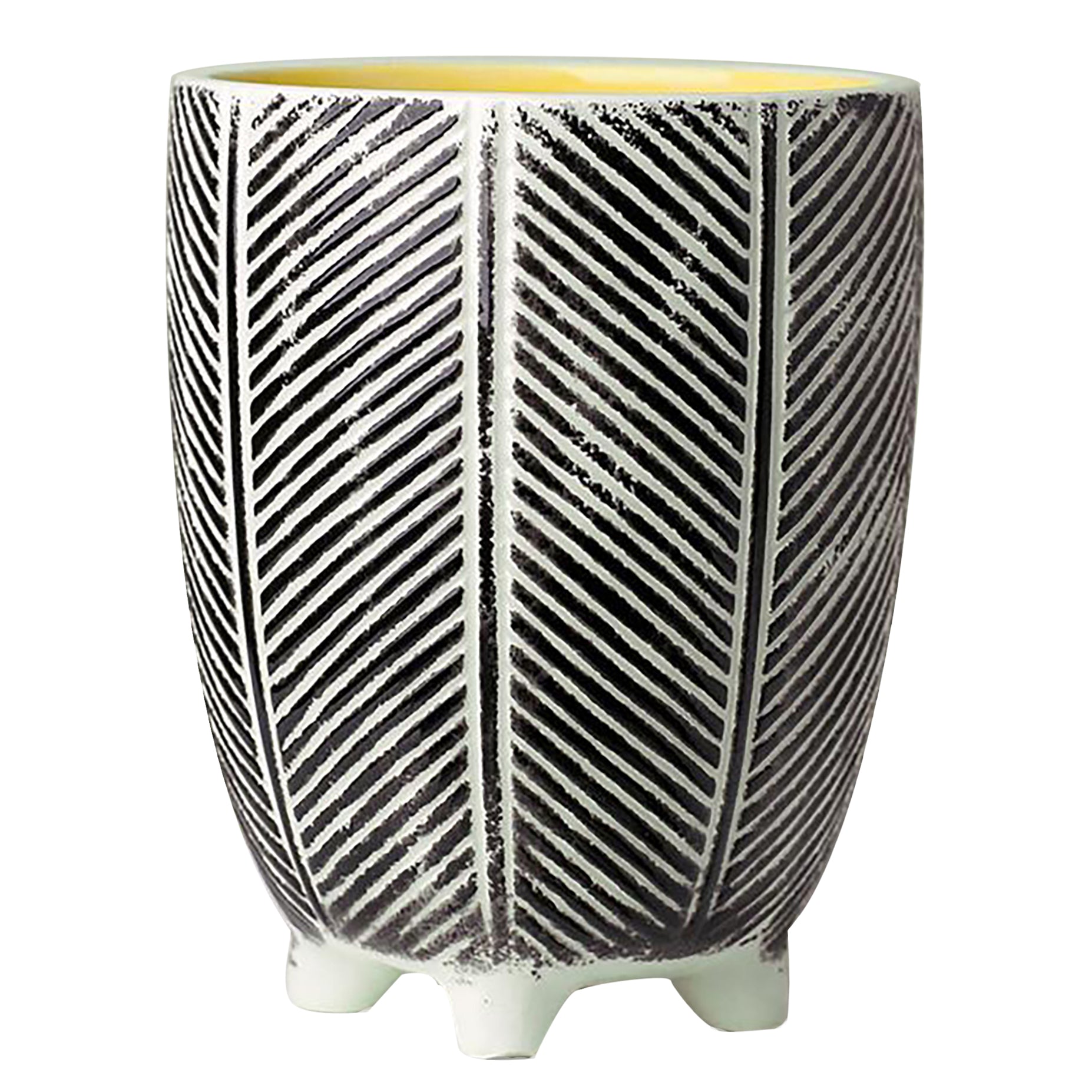 Tall Ceramic Planter Plant Pot With Feet Black Stripe 15 x 15 x 19cm