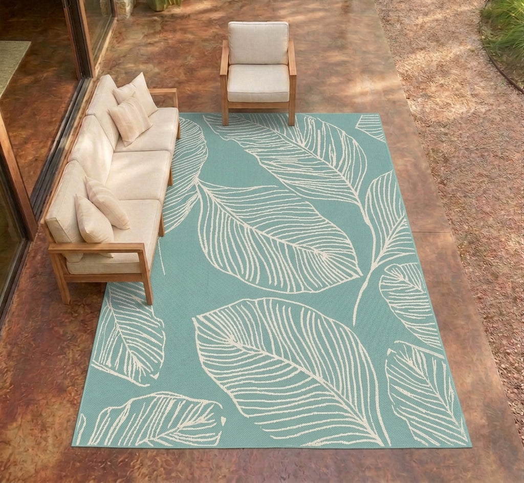 Terrace Leaf Aqua Rug