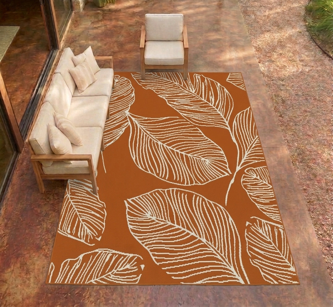 Terrace Leaf Terracotta Rug