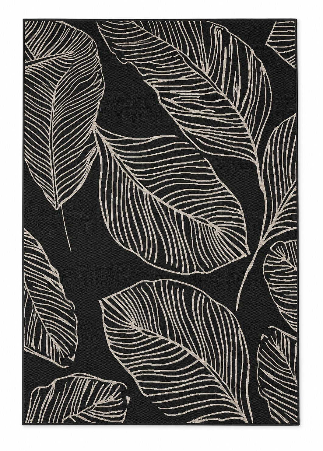 Terrace Leaf Black Rug