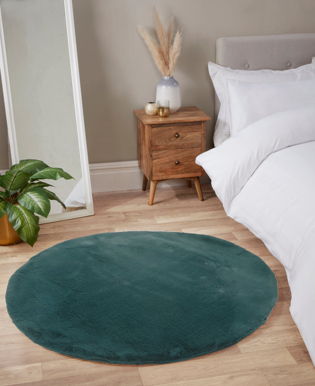 Luxe Faux Fur Rug Plain Forest Green Rug