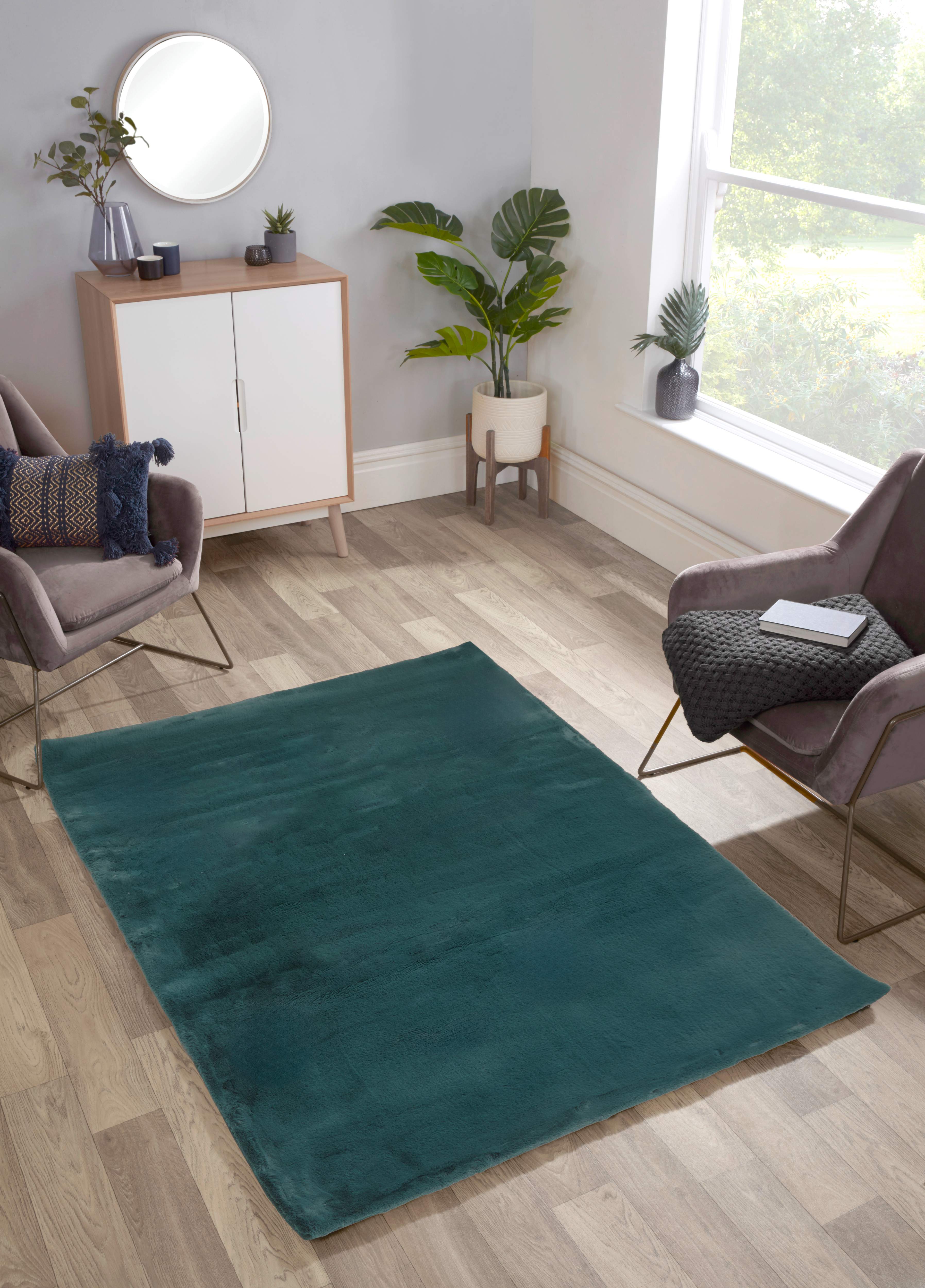 Luxe Faux Fur Rug Plain Forest Green Rug