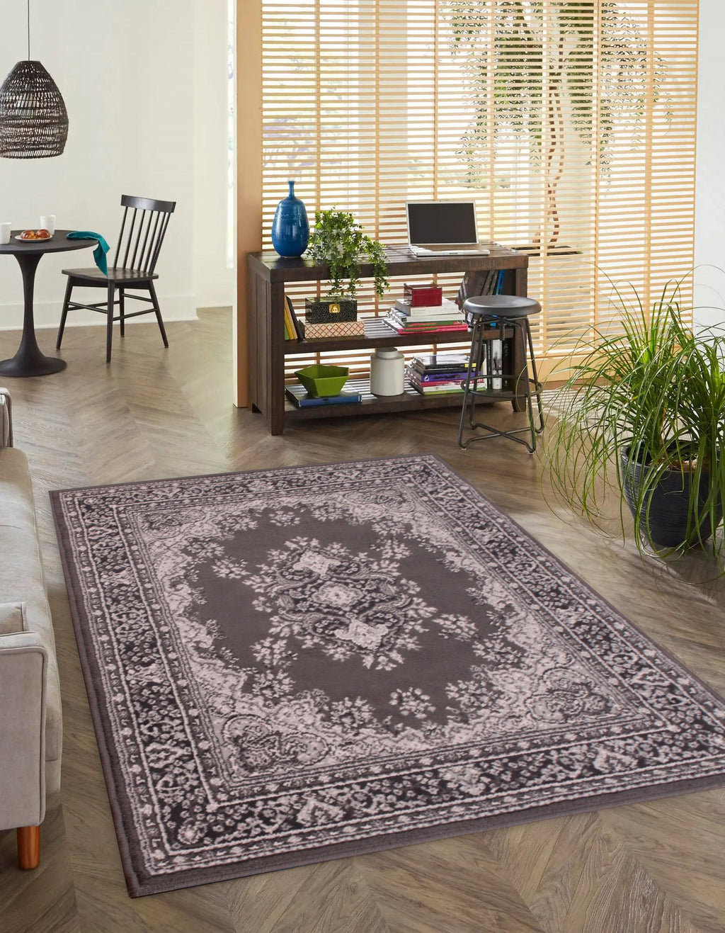 Traditional Poly Lancashire Dark Grey Rug