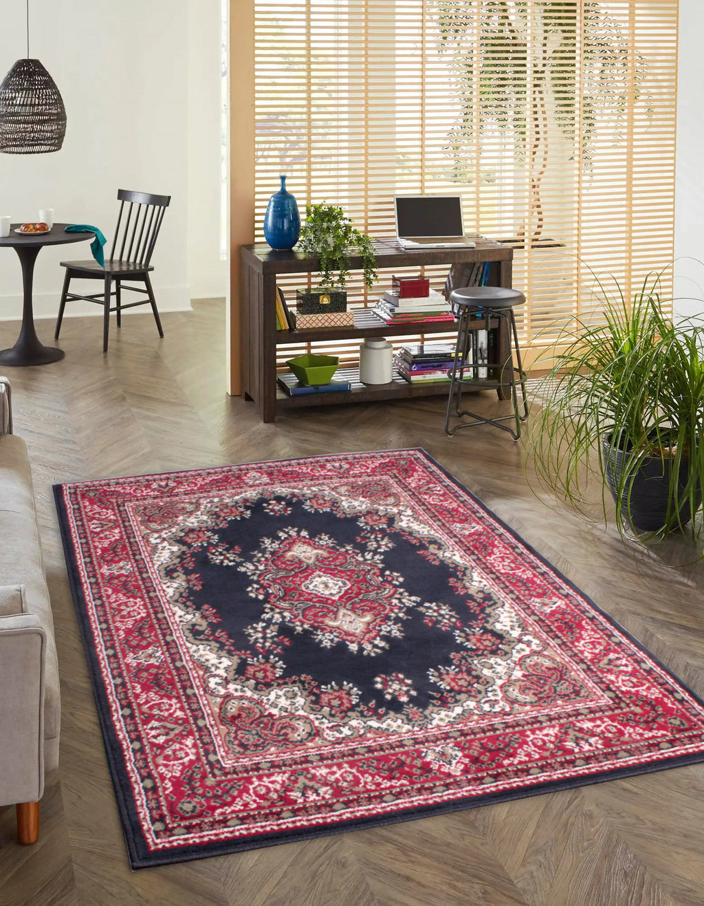 Traditional Poly Lancashire Navy Rug