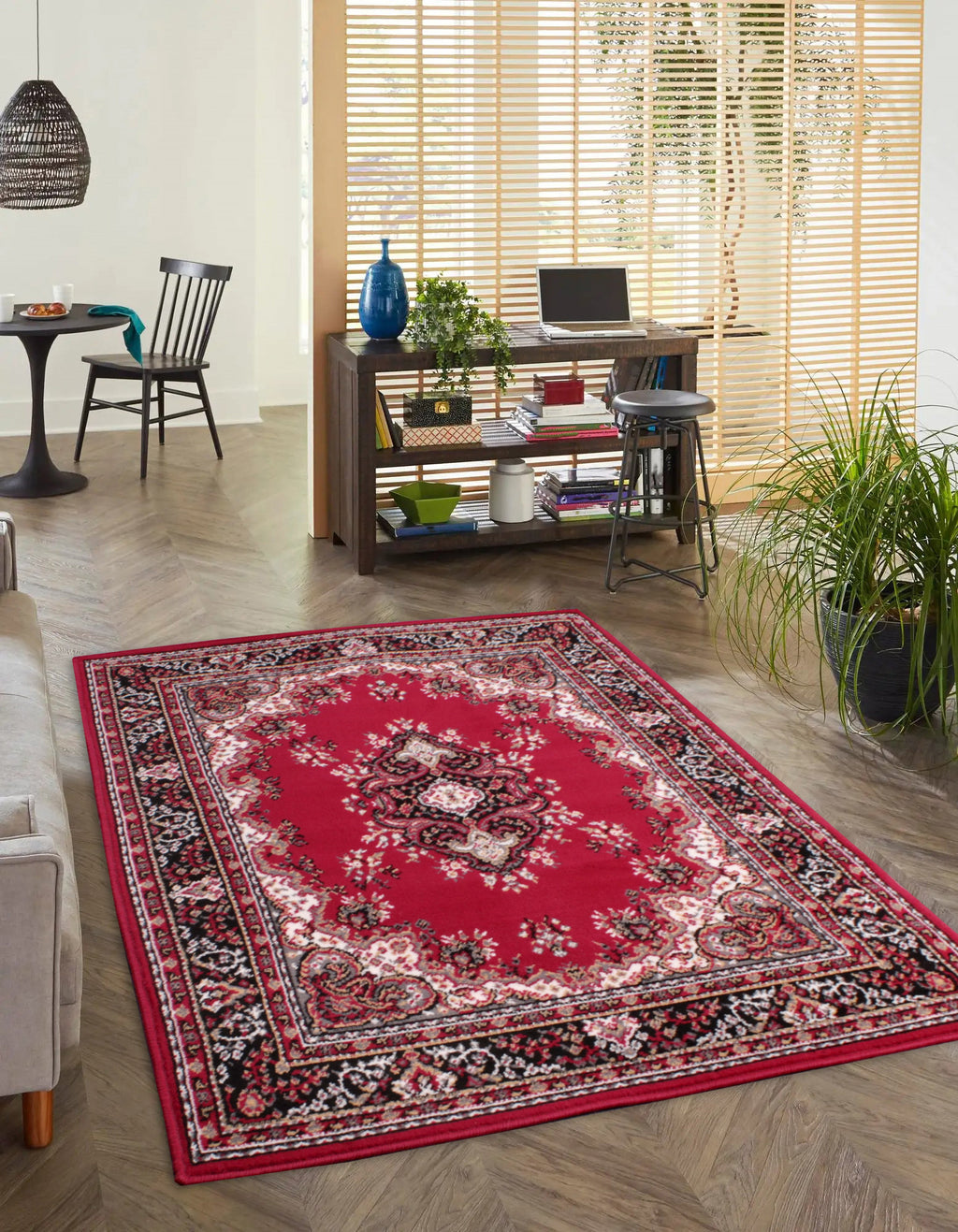 Traditional Poly Lancashire Red Rug