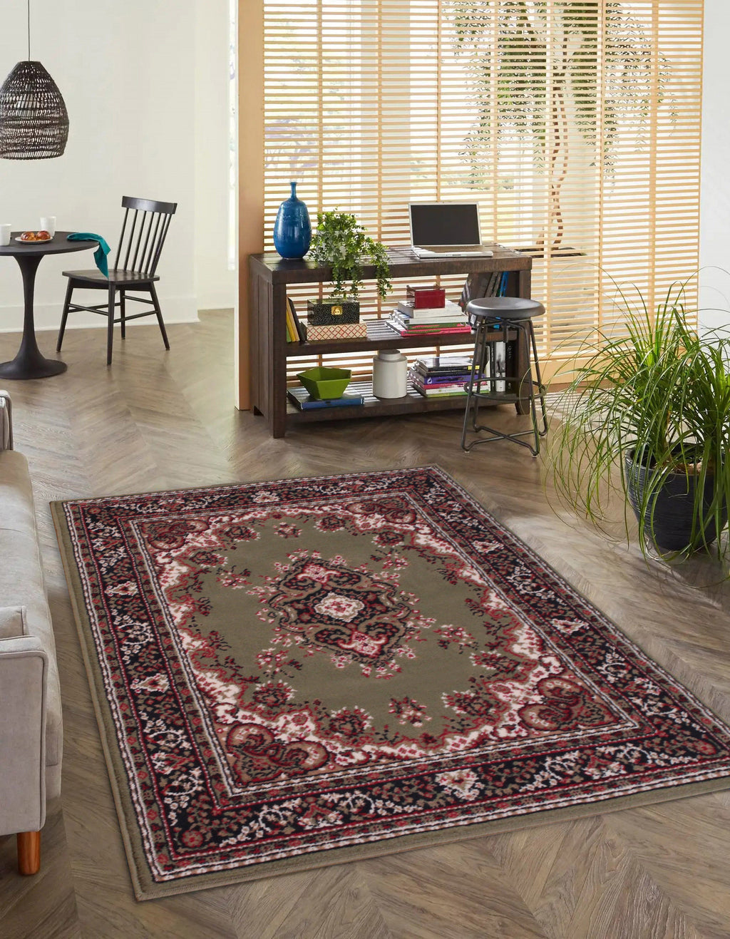 Traditional Poly Lancashire Green Rug