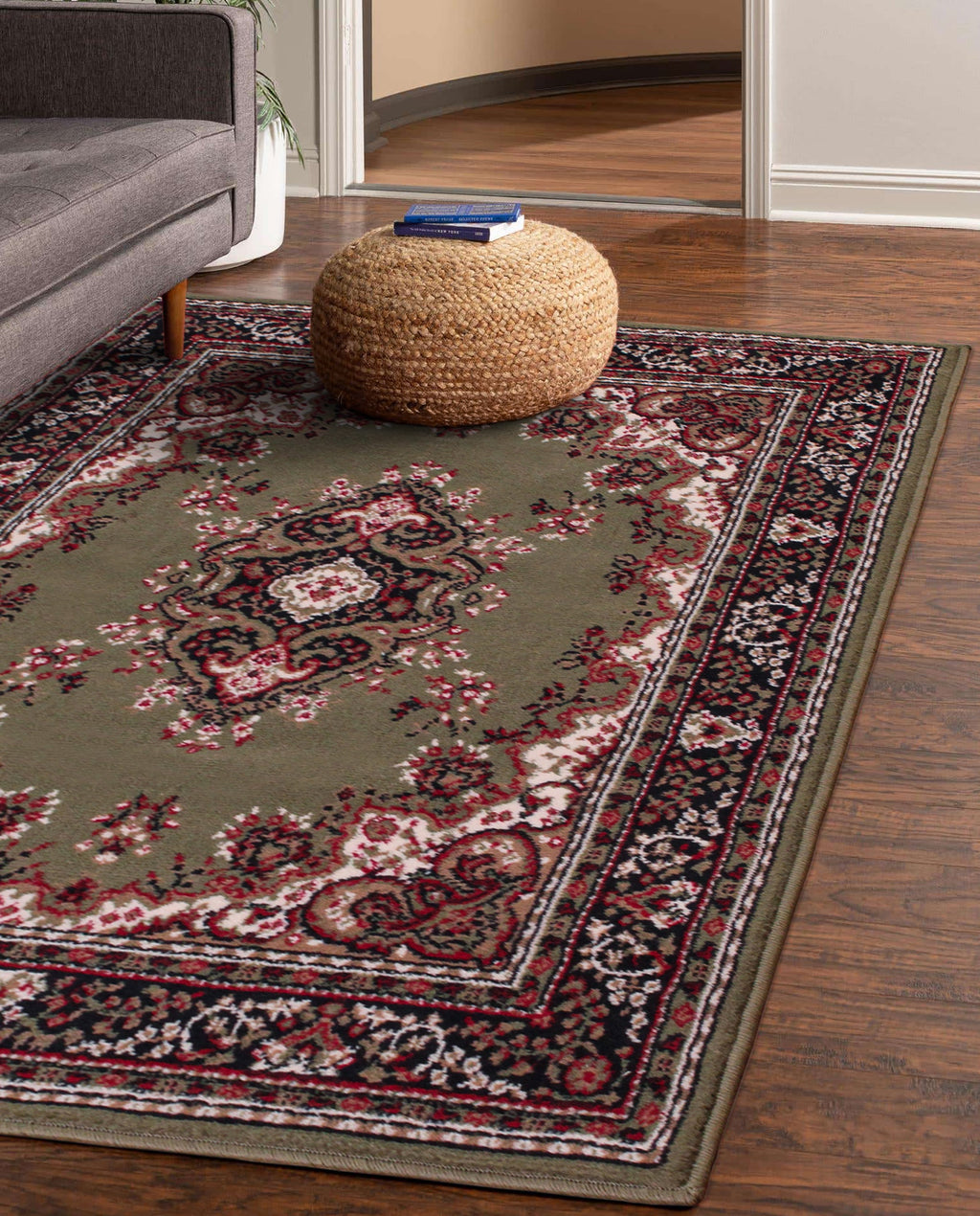 Traditional Poly Lancashire Green Rug