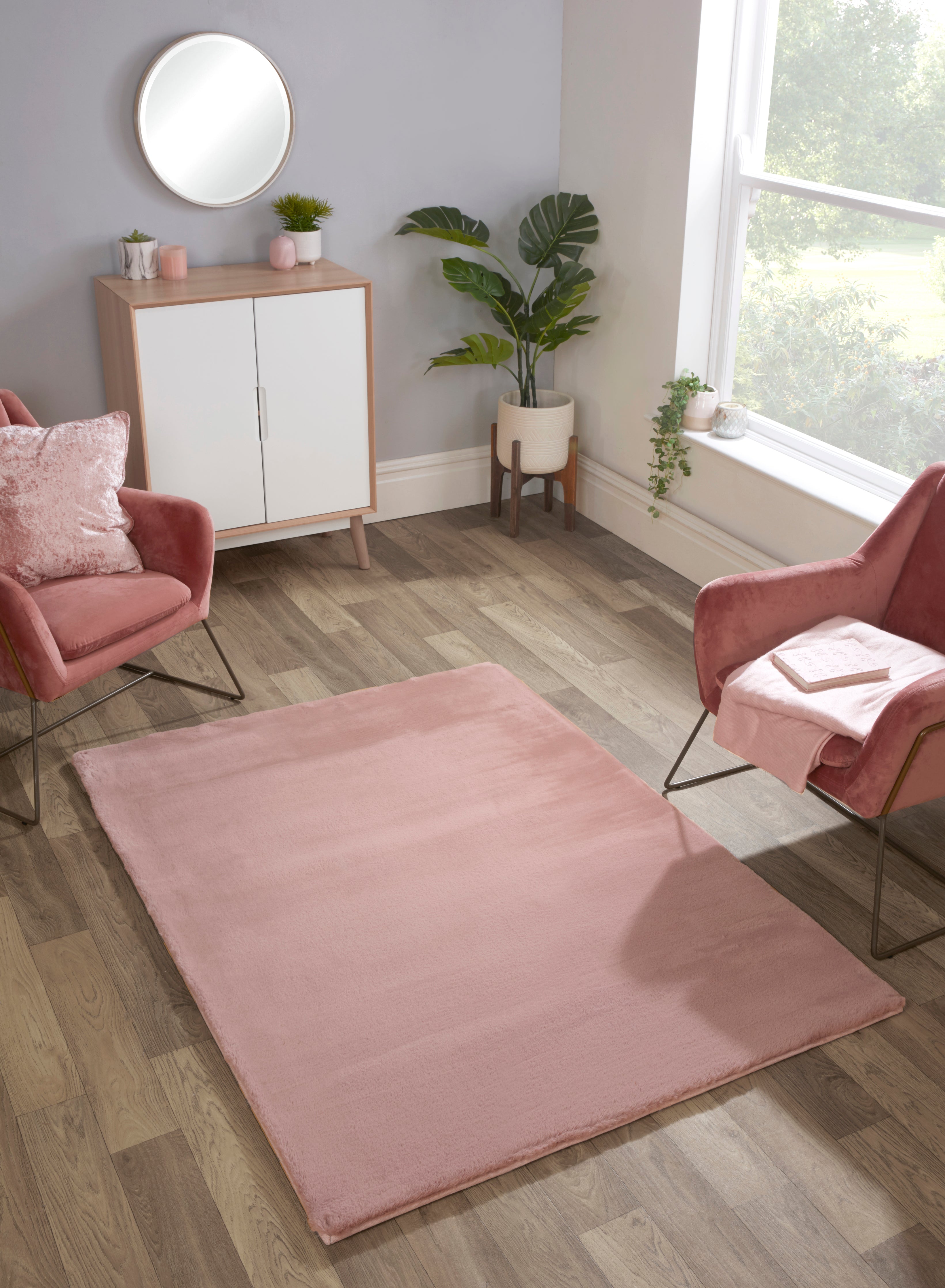 Luxe Faux Fur Rug Plain Blush Rug