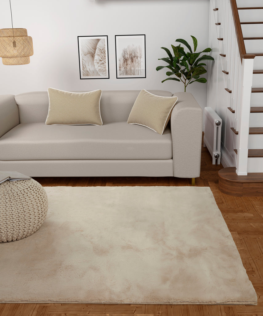 Luxe Faux Fur Rug Plain Natural Rug