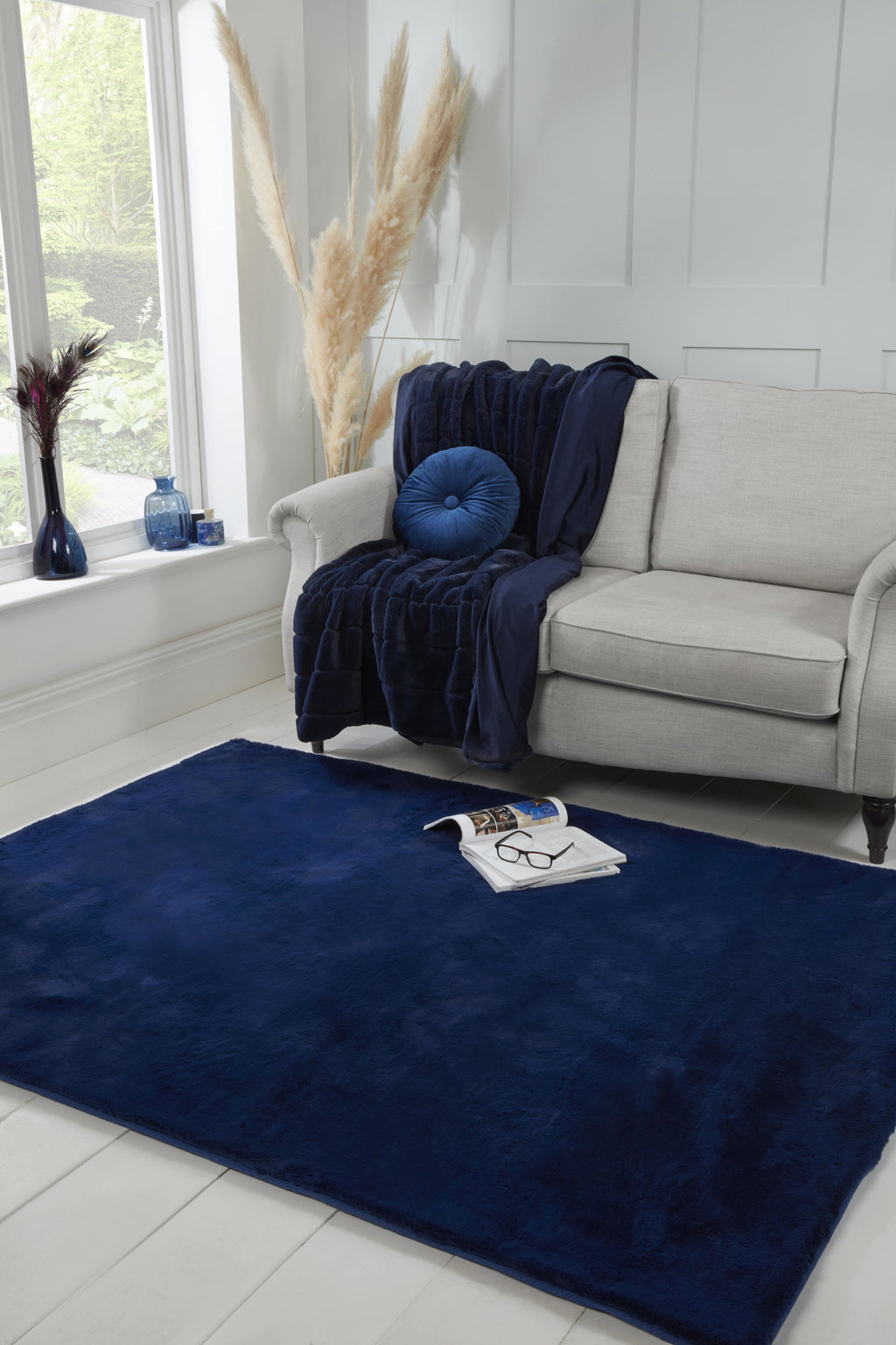Luxe Faux Fur Rug Plain Navy Rug