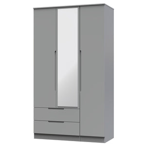 MIL142 Tall 2 Drawer Tiple Mirror Wardrobe