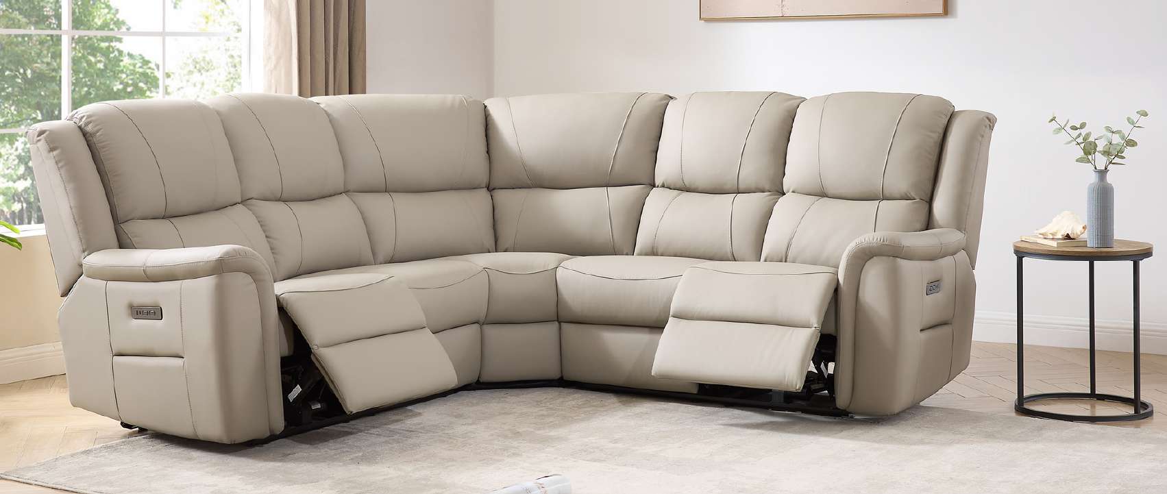 Melbourne Latte leather corner recliner group