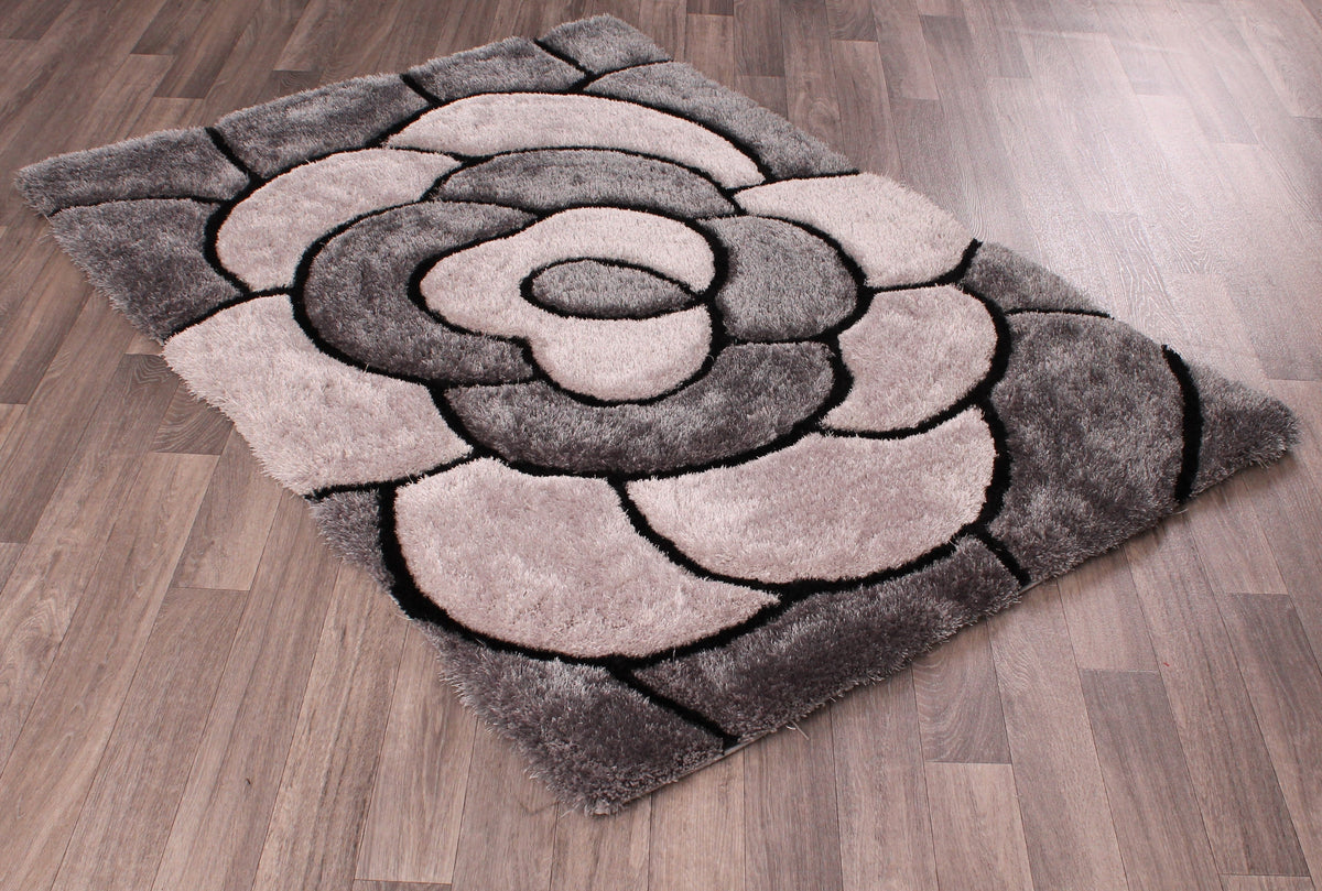 3D Carved Rose Charcoal Rug