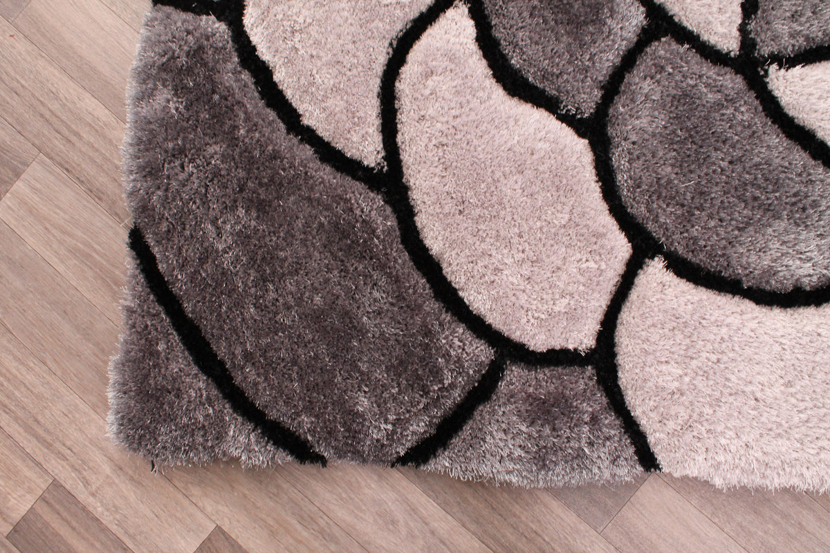 3D Carved Rose Charcoal Rug
