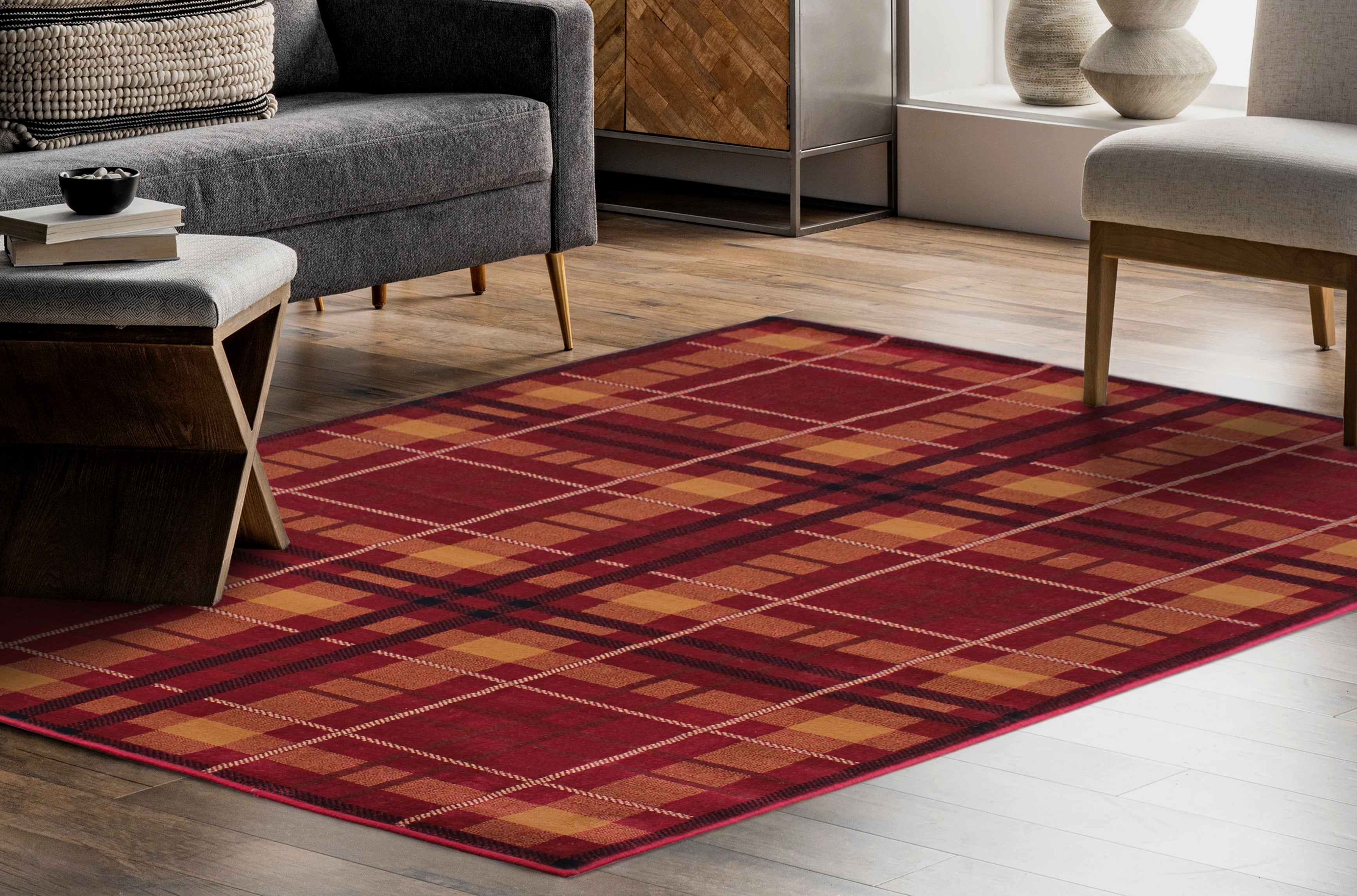 Tartan Check Red Rug
