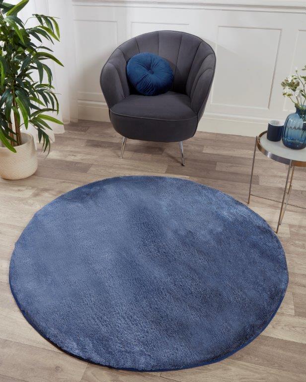 Tipped Luxe Fur Plain Blue Rug