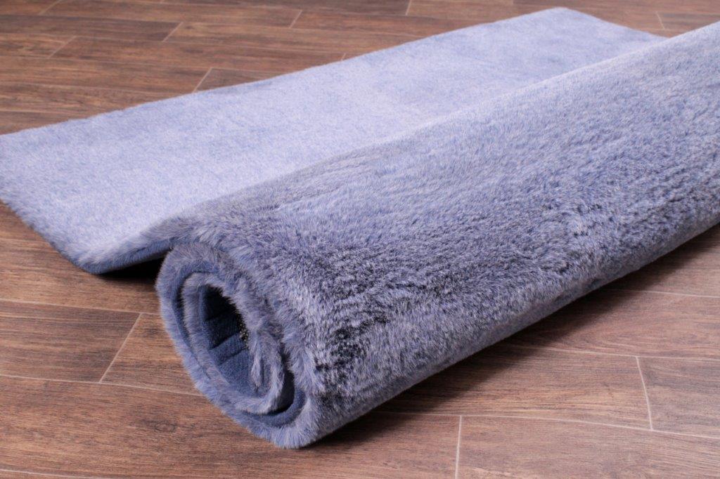Tipped Luxe Fur Plain Blue Rug