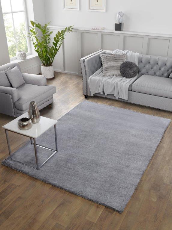 Tipped Luxe Fur Plain Silver Rug