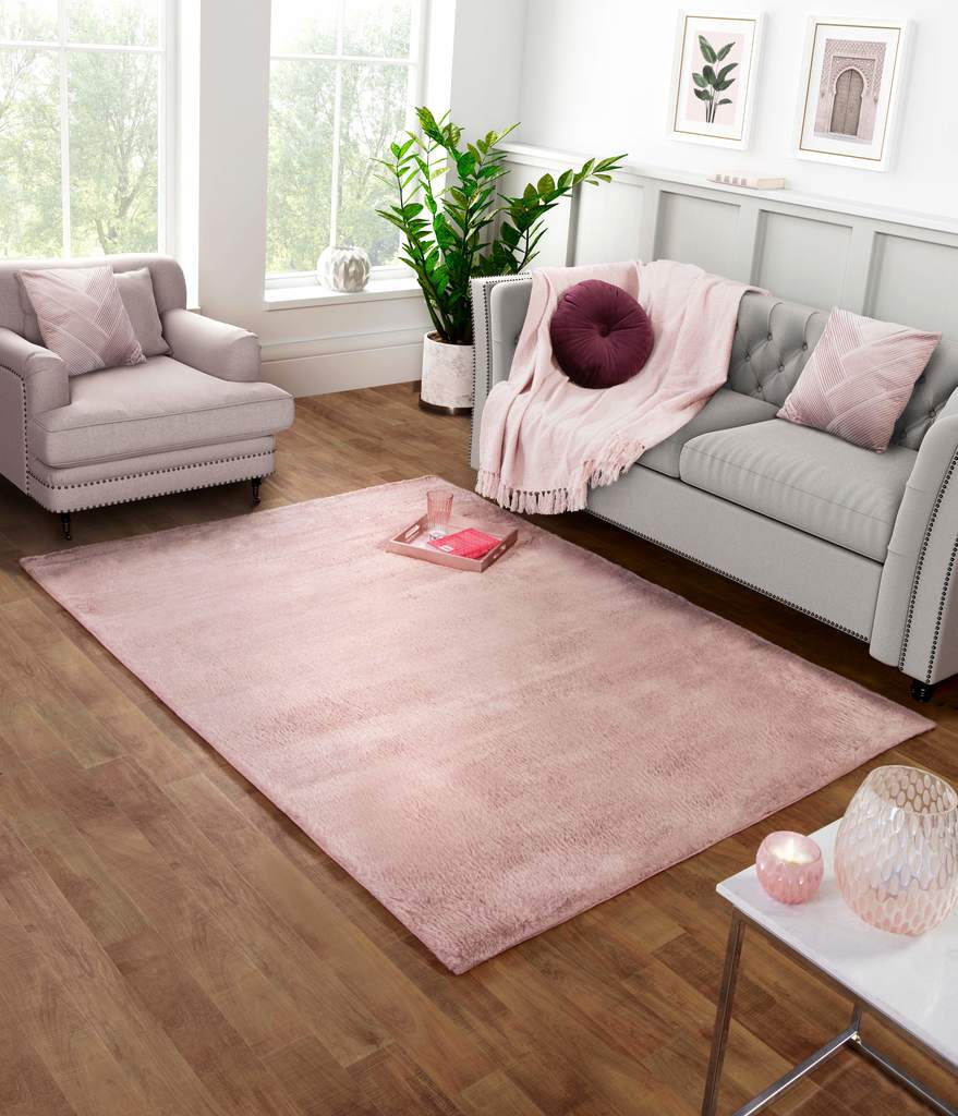 Tipped Luxe Fur Plain Pink Rug