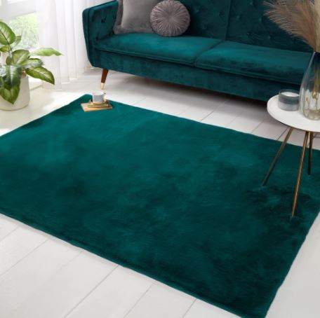 Luxe Faux Fur Rug Plain Teal Rug