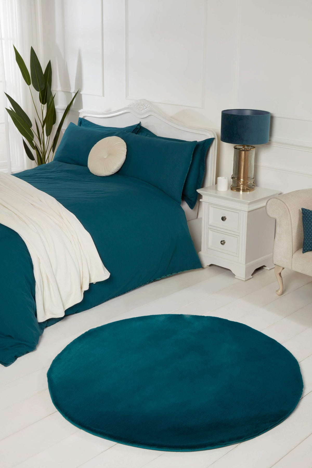 Luxe Faux Fur Rug Plain Teal Rug