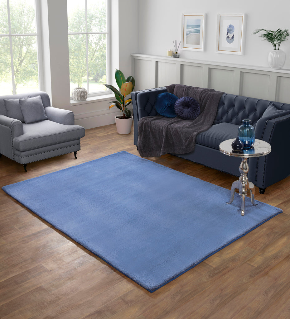 Tipped Luxe Fur Plain Blue Rug