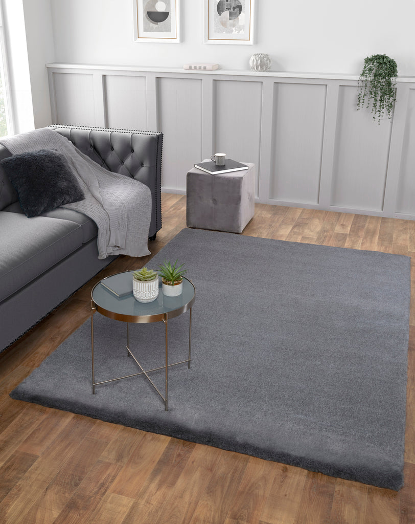 Tipped Luxe Fur Plain Grey Rug