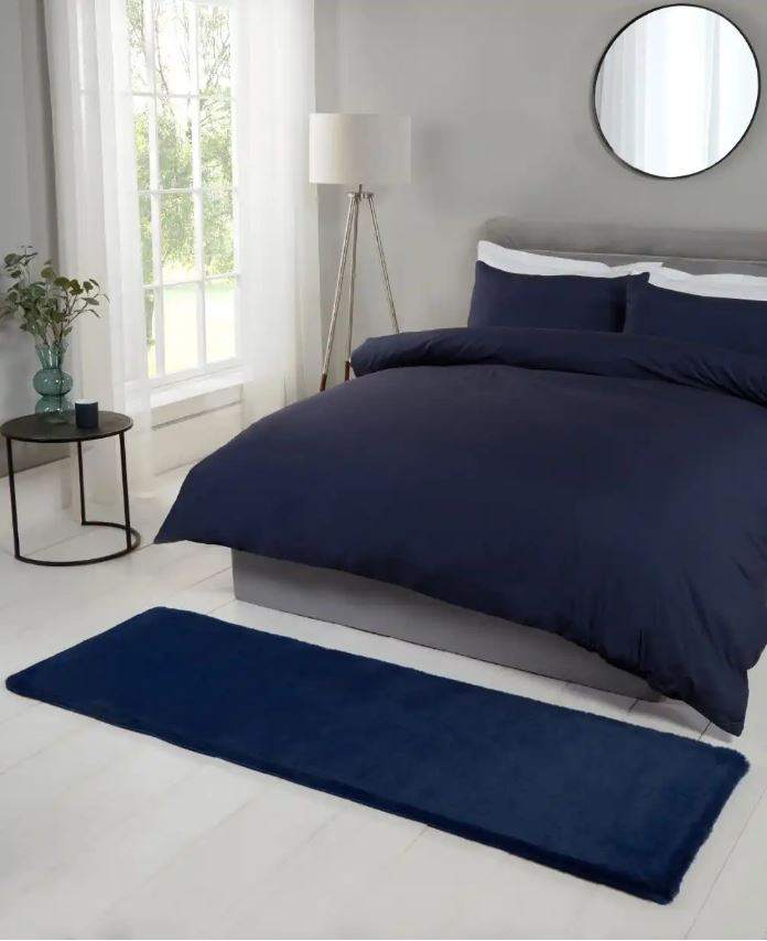 Luxe Faux Fur Rug Plain Navy Rug