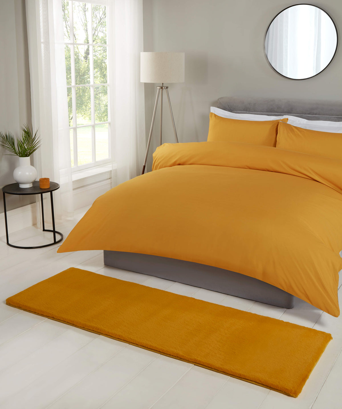 Luxe Faux Fur Rug Plain Ochre Rug
