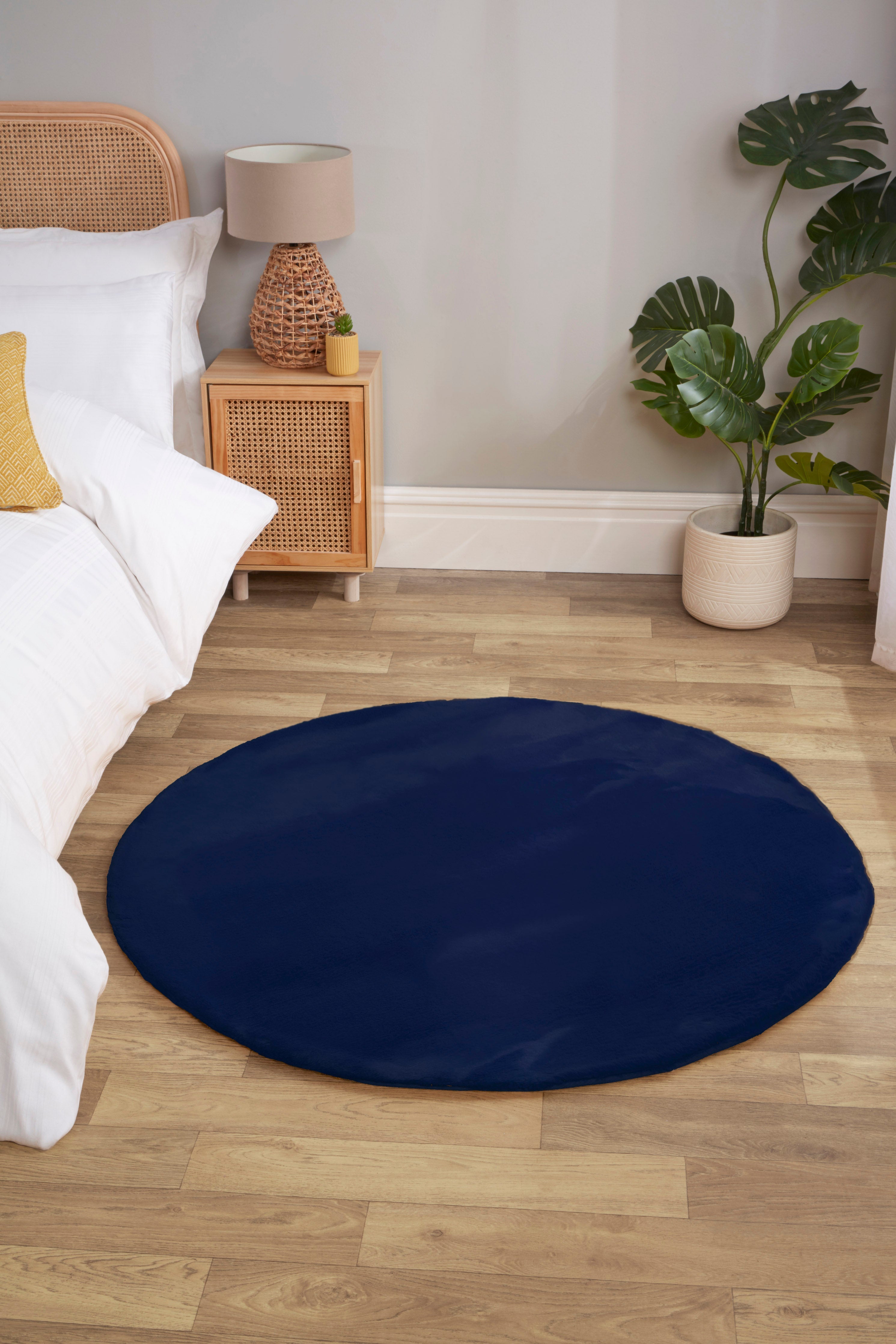 Luxe Faux Fur Rug Plain Navy Rug