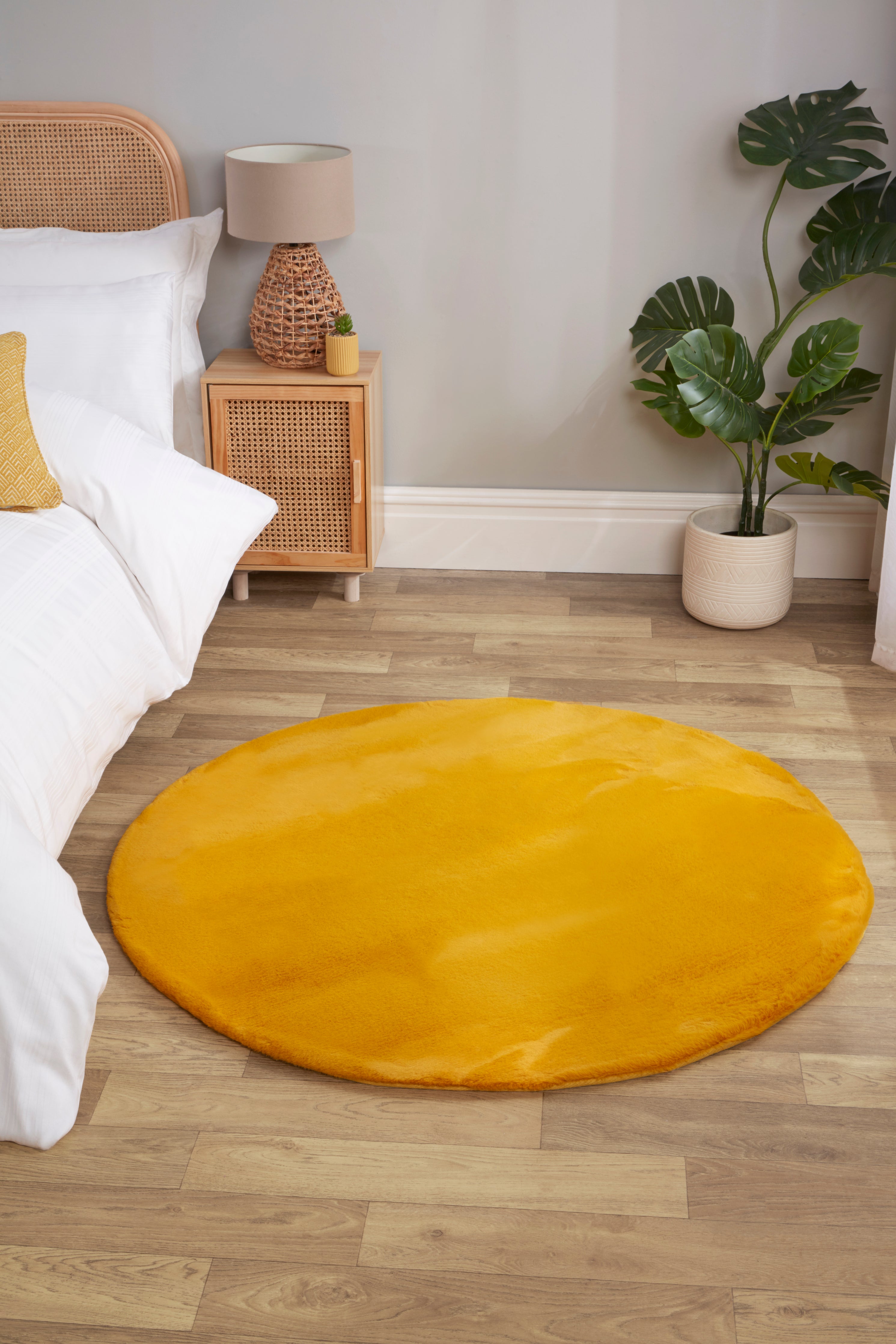 Luxe Faux Fur Rug Plain Ochre Rug