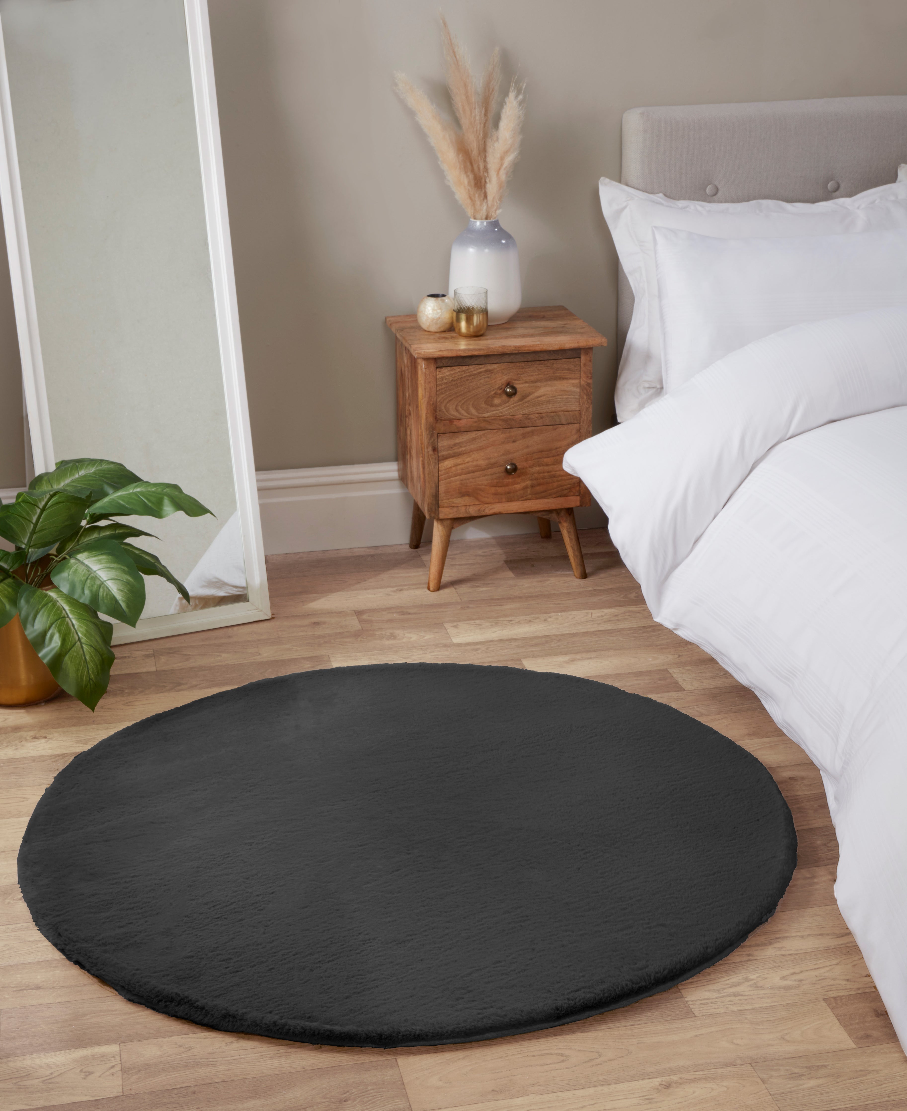 Luxe Faux Fur Rug Plain Charcoal Rug
