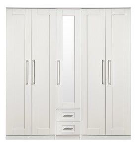 Tall 5 Door 2 Drawer Centre Mirror Robe