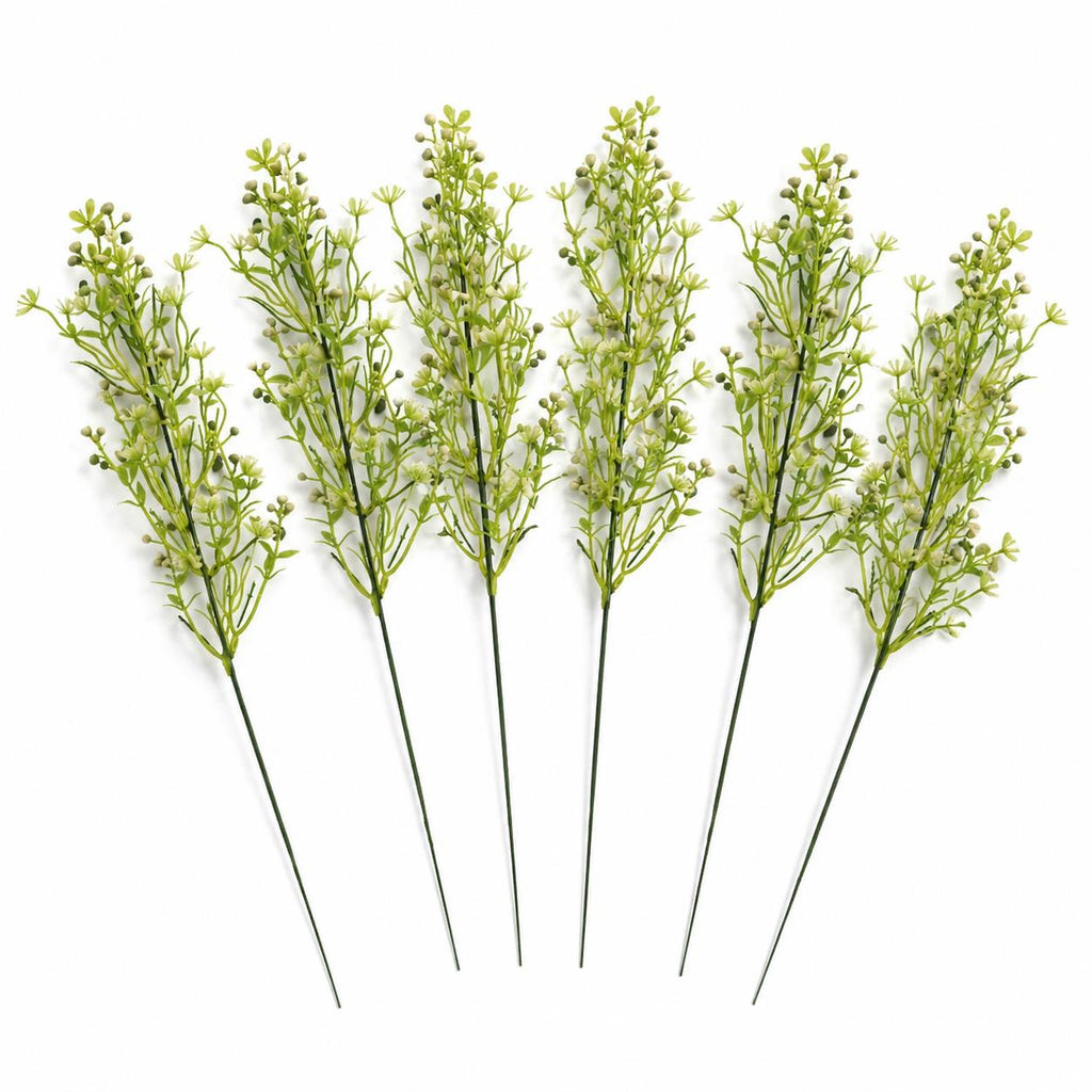 Pack of 6 x 48cm Artificial Wild Berry Blossom Spray Stem Faux Green Floral Filler